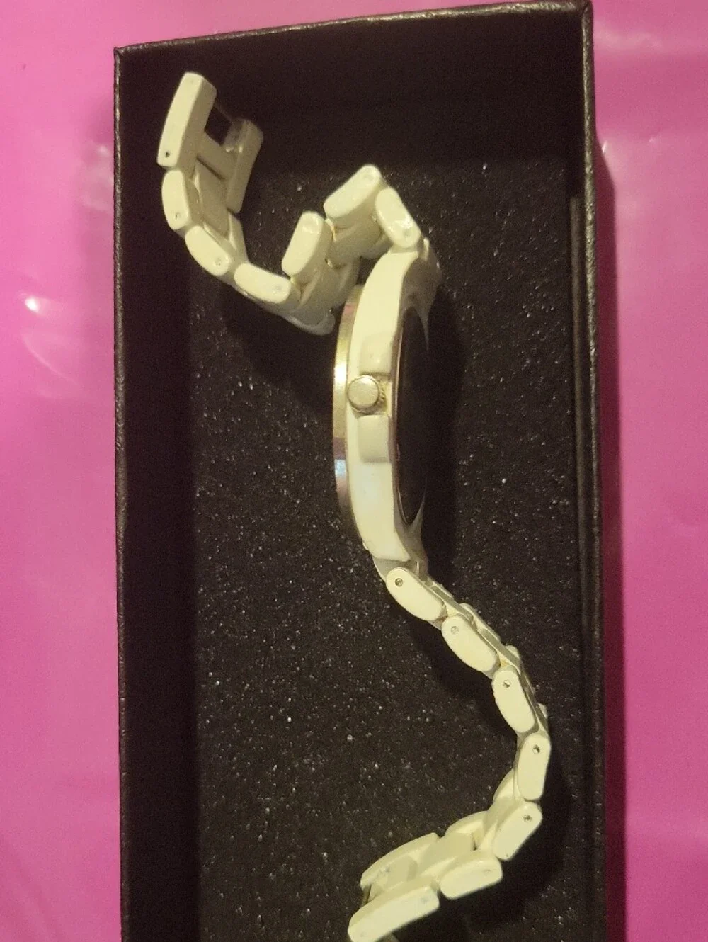 XOXO White Crystal-Accent Ceramic Link Watch